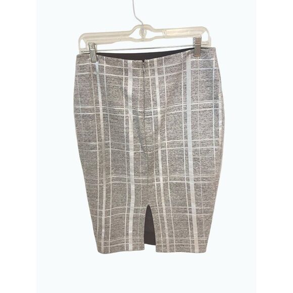 Elizabeth and James Layla silver Metallic Plaid Pencil Skirt 8 Fits 6 - Picture 3 of 6